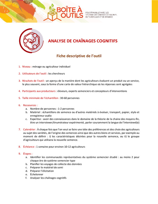Fiche descriptive de l’outil Analyse de chaînages cognitifs