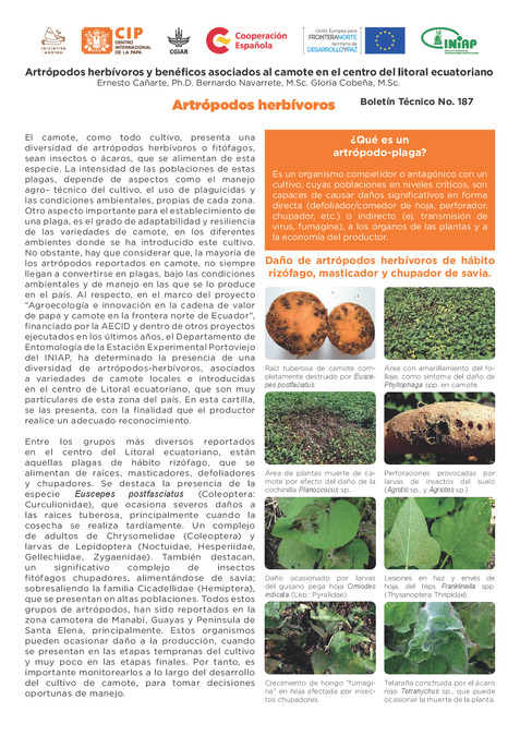 Artrópodos herbívoros y benéficos asociados al camote en el centro del litoral ecuatoriano. Boletín Técnico No. 187