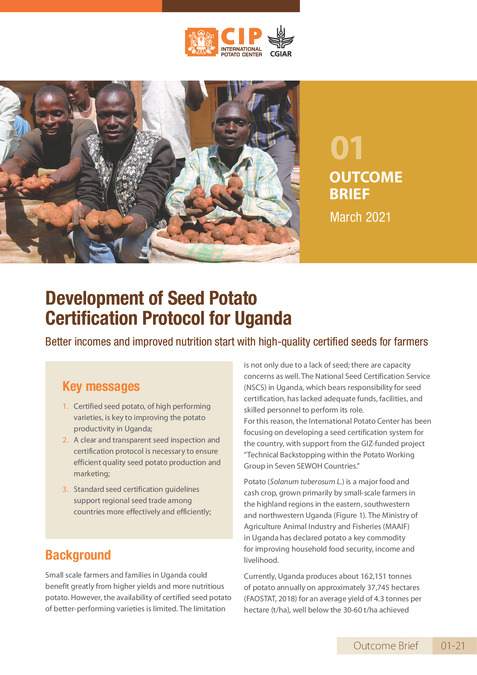 Development of Seed Potato Certification Protocol for Uganda. Outcome Brief 01
