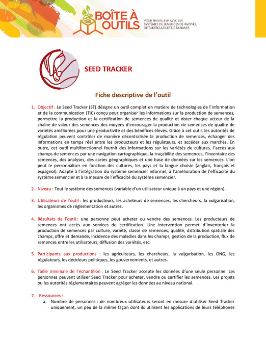 Fiche descriptive de l’outil Seed tracker