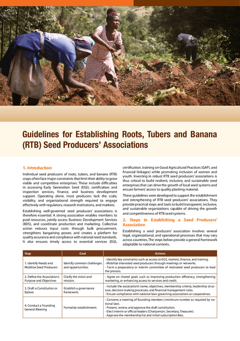 Guidelines for establishing Roots, Tubers and Banana (RTB) seed producers’ associations