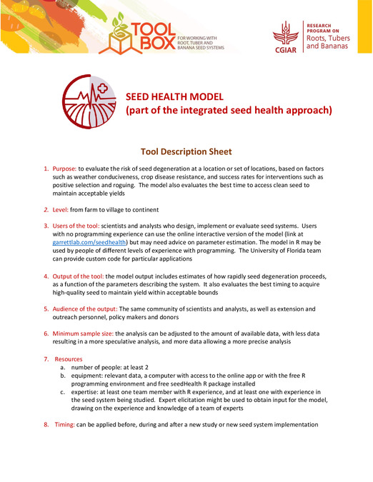 Description sheet for the seedHealth model, part of the integrated seed health approach