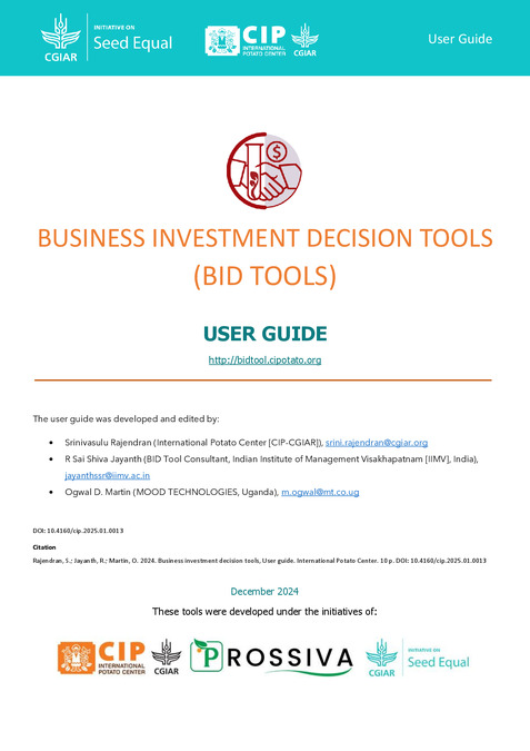 Business investment decision tools. User guide